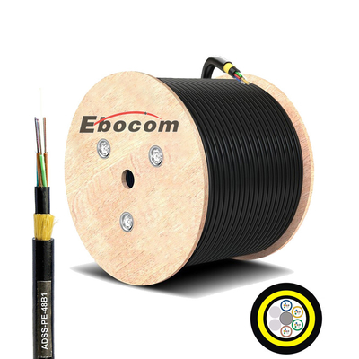 48 Core ADSS Fibre Optic Cable Single Mode SM G652D Filato di aramide doppia guaina doppia giacca AT PE