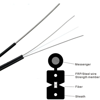Cavo FTTH per scarico esterno 2 Core SM G657A1 Fibra LSZH Giacca con filo d'acciaio FRP Strength Member