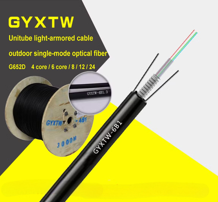 G652D GYXTW Cavo ottico esterno blindato a 24 nuclei tubo centrale allentato filo di acciaio Strength Member PE Sheath per uso diretto sepolto