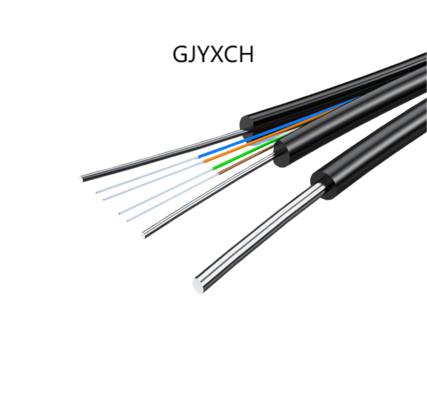 Cavo a fibra ottica di caduta FTTH per esterni a 4 core G657A1 GJYXCH con filo di acciaio da 0,8 mm