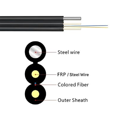 Cavo di caduta esterno FTTH GJYXFCH 2 Core G657A1 con filo di acciaio